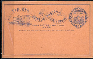 Уругвай, 1883, ВПС,  3 чентезимо, карточка